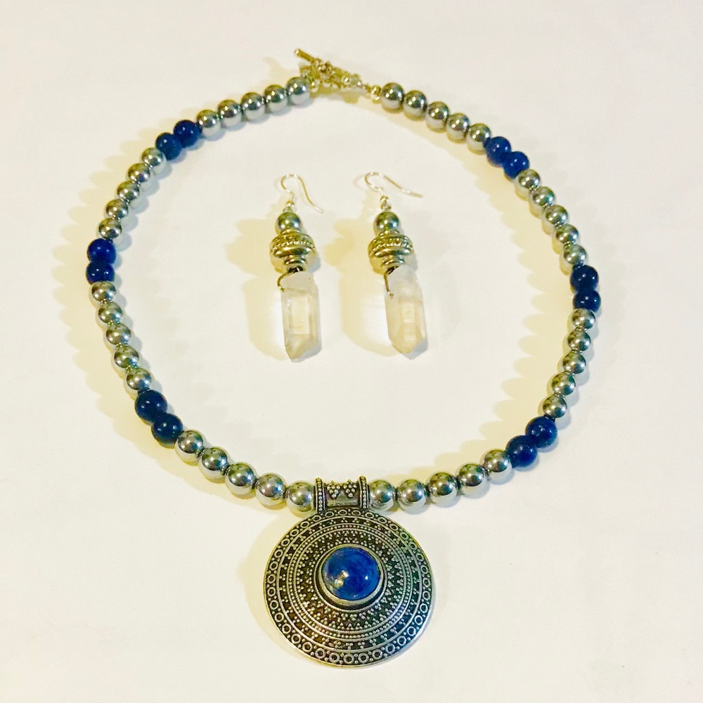 Silver Hematite and Lapis Lazuli necklace.